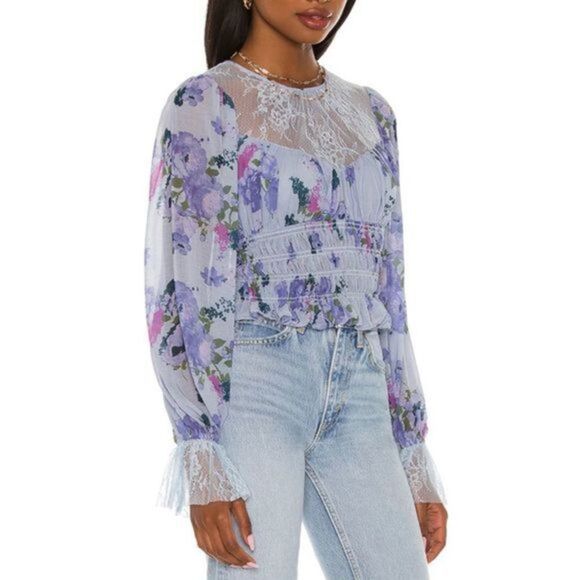 Free People Tops - Free People NWT Daphne Blouse in Silver Blue Combo